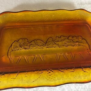 𝅺VINTAGE Tiara Amber glass bread plate